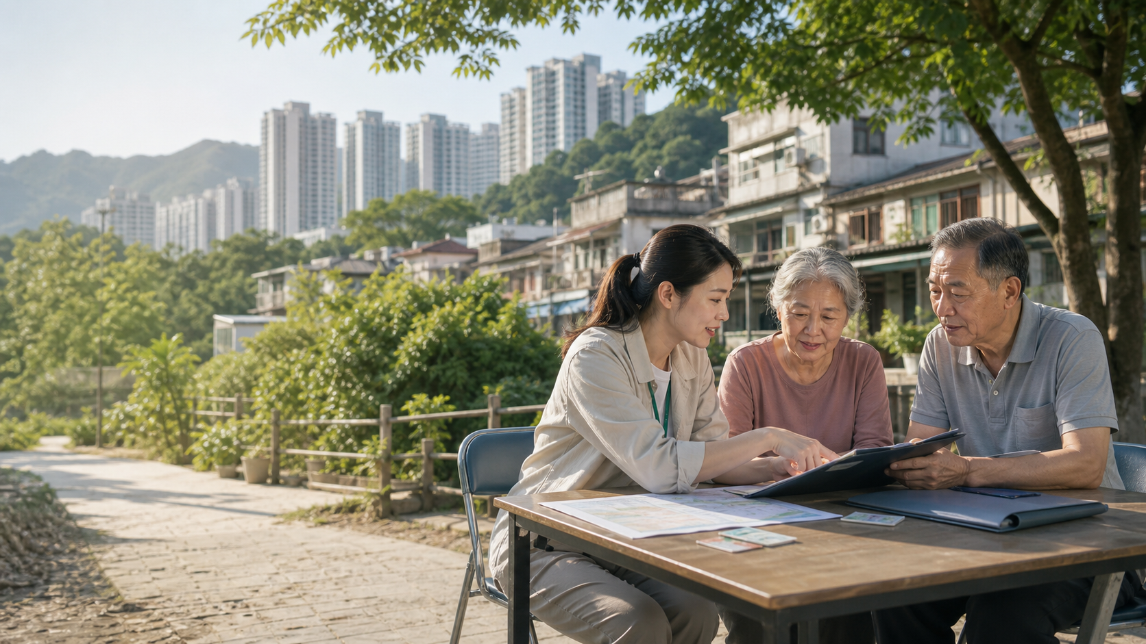 社區工作員協助受影響居民核對文件和地圖